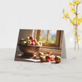 ボウルに入れたリンゴ誕生日 カード (黄色い花)