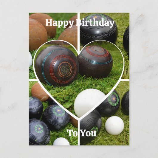 ボウルのハートの写真コラージュ、誕生日ポストカード ポストカード (正面)