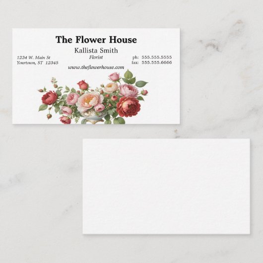 ボウルのバラフローリスト花デザイナー栽培者 名刺 (正面/裏面)