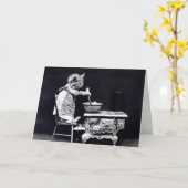 ボウルの子猫 カード (黄色い花)