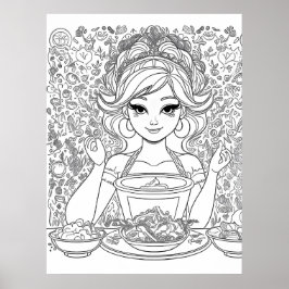 ボウルを持つ美しい少女 ポスター