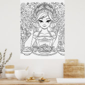 ボウルを持つ美しい少女 ポスター (キッチン)