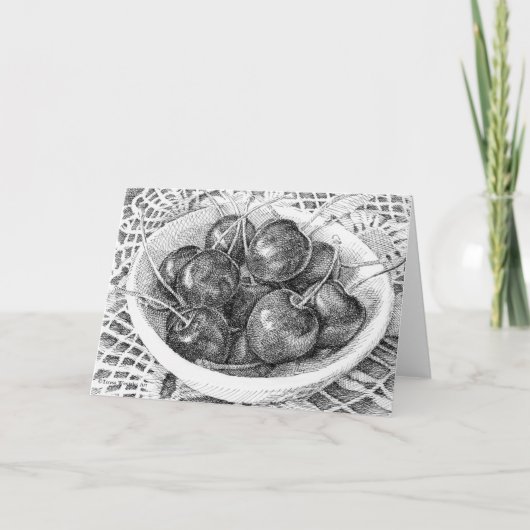 ボウルオブさくらんぼペンスケッチグリーティングカード カード (正面)