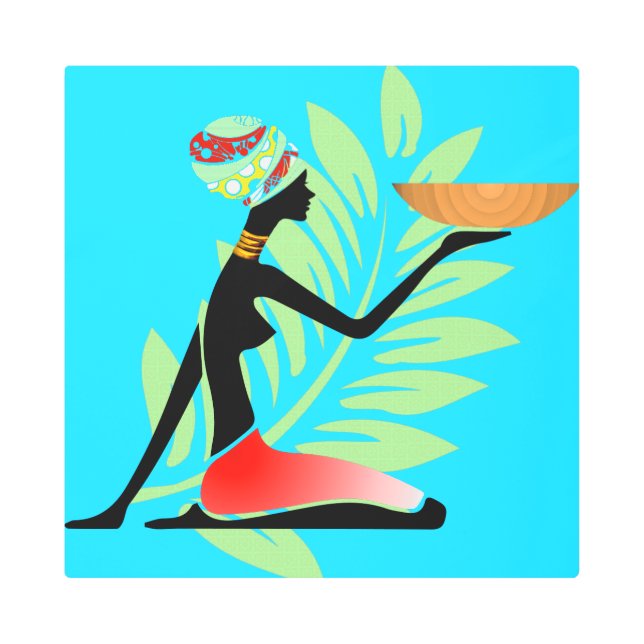 ボウルシルエットを持つアフリカ人女性 メタルプリント (正面)