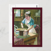ボウルビクトリアンに生地を混ぜ合わせる女性 ポストカード (正面/裏面)