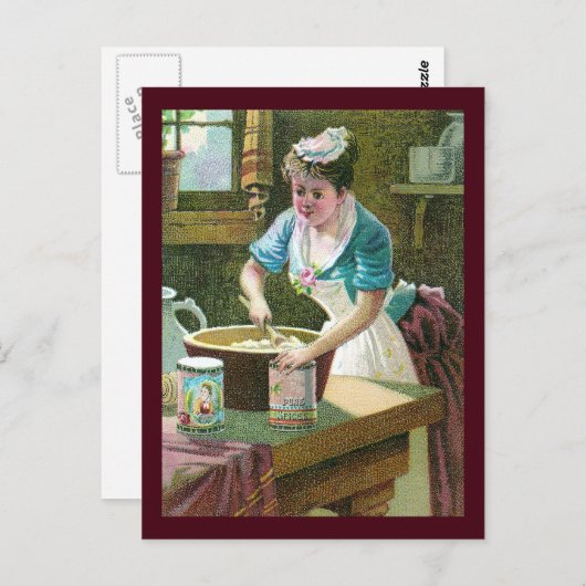 ボウルビクトリアンに生地を混ぜ合わせる女性 ポストカード (正面/裏面)