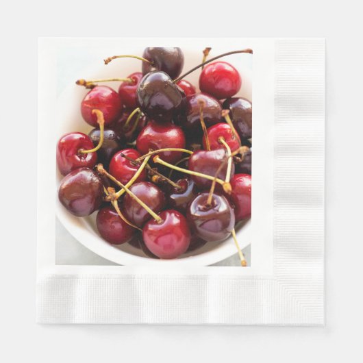 ボウル一杯のさくらんぼ 縁ありランチョンナプキン (正面)