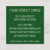 ボウル・オブ・クラムチャウダーダイナーシーフードレストラン スクエア名刺 (裏面)