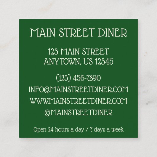 ボウル・オブ・クラムチャウダーダイナーシーフードレストラン スクエア名刺 (裏面)