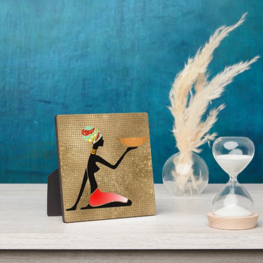 ボウル・シルエット・プラーク付きアフリカ人女性 フォトプラーク (インサイチュ)