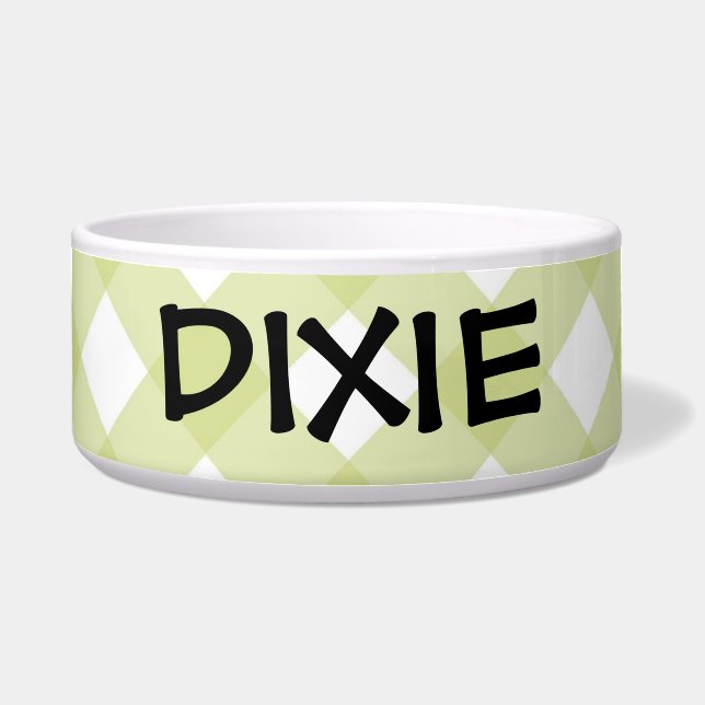 ボウル – セロリーグリーン格子縞チェッカーボード《植物》百日草 (正面)