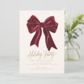 ボウレッドベルベットボウホリデーエレガントクリスマスパーティー 招待状 (スタンド正面)