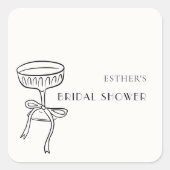 ボウ付きシャンパングラス ブライダルシャワー スクエアシール (正面)