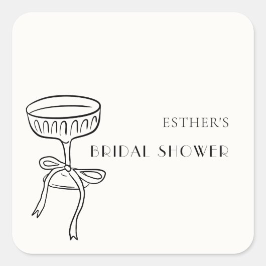 ボウ付きシャンパングラス ブライダルシャワー スクエアシール (正面)