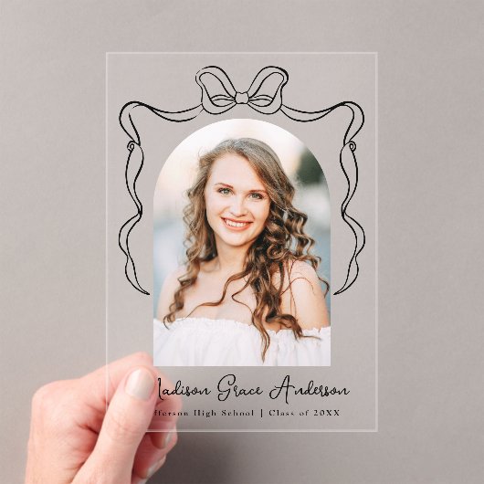 ボウ写真エレガントアクリル卒業発表 アクリル招待状 (インサイチュ (ポータブル))