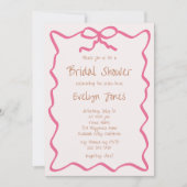 ボウ手書きピンクブライダルシャワー 招待状 (正面)