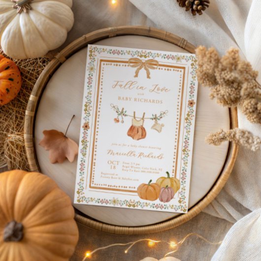 ボウ秋インラブ秋ベビーシャワーガール 招待状