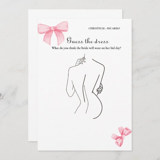 ボウ花嫁ドレスを推測ブライダルシャワーゲームカード 招待状 (正面/裏面)