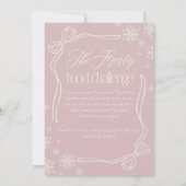 ボウ霜の降りたピンクベビー食品チャレンジゲームサイン 招待状 (裏面)