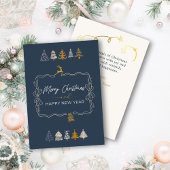 ボウ&シックエレガントツリーズドードルブルーホリデーカード シーズンカード