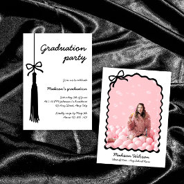 ボウ・チック・ブラック＆ホワイト・グラデーション・フォト 2025 卒業式 招待状