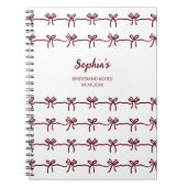 ボウ ブライドメイド モダン バーガンディ スクリプト 名前 日付 ノートブック (正面)