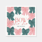 ボウ ホー ホー 赤と緑のボウ クリスマス スタンダードカクテルナプキン (正面)