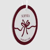 ボウ モダン ブライズメイド ワインレッド エレガント 名前 年 オーナメント (正面)