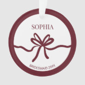 ボウ モダン ブライズメイド ワインレッド エレガント 名前 年 オーナメント (正面)
