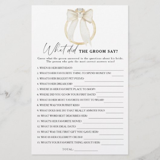 ボウ&リングや輪ブライダルシャワー新郎は何と言った (正面)