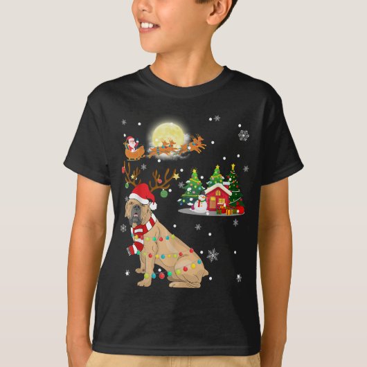 ボエルボエルドッグライトクリスマストナディアツリークリスマスギ Tシャツ (正面)