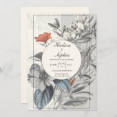 ボエレガントタニカルスケッチ結婚式招待状 招待状 (正面/裏面)