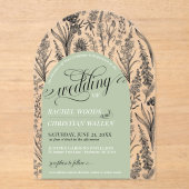 ボエレガントタニカルセージユニークグリーンア結婚チズ アクリル招待状 (正面)