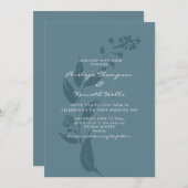 ボエレガントタニカルティール(緑がかった色)ブルーシルエット結婚ズ 招待状 (正面/裏面)