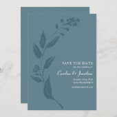 ボエレガントタニカルティール(緑がかった色)ブルーミニマル結婚リスト セーブザデート (正面/裏面)
