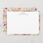 ボエレガントタニカルパステル赤面ピンクフローラフレーム ノートカード (正面/裏面)