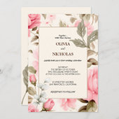 ボエレガントタニカルピンクローズフローラ 招待状 (正面/裏面)