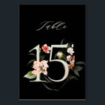 ボエレガントタニカルフローラ番号15、黒 テーブルナンバー<br><div class="desc">変更可能な背景色 |この表の番号カードは、桃飾、赤面ピンク、赤、テラコッタおよび緑の花と葉の水色のイラストレーションを備えた緑の番号を特徴とする。このテーブル番号は、結婚式、卒業式、赤ちゃんシャワー、ブライダルシャワー、記念日、その他のイベントに最適。表15.利用可能な番号をすべて確認する。</div>