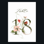 ボエレガントタニカルフローラ番号18, テーブルナンバー<br><div class="desc">赤面ピンク、桃、赤飾、緑の花と葉の水色のイラストレーションを備えた緑の番号を備えた表の番号カードです。このテーブル番号は、結婚式、卒業式、赤ちゃんシャワー、ブライダルシャワー、記念日、その他のイベントに最適。表18.利用可能な番号をすべて確認する。</div>