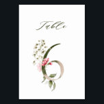 ボエレガントタニカルフローラ番号6、 テーブルナンバー<br><div class="desc">緑とバラの金ゴールド番号を備え飾、白、赤面ピンク、赤葉、緑の花やイラストレーションの水色のを備えたテーブル番号カードである。このテーブル番号は、結婚式、卒業式、赤ちゃんシャワー、ブライダルシャワー、記念日、その他のイベントに最適。表6.利用可能な番号をすべて確認する。</div>