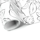 ボエレガントタニカルフローラ白黒 ラッピングペーパー (ロールコーナー)