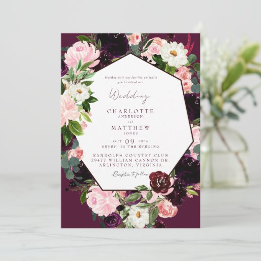 ボエレガントタニカルブルゴーニュ赤面フローラ 招待状 (スタンド正面)