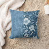 ボエレガントタニカルブルーフェイクデニムルハーフNハーフ クッション (ブランケット)