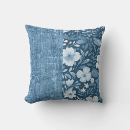 ボエレガントタニカルブルーフェイクデニムルハーフNハーフ クッション