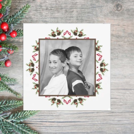 ボエレガントタニカルリースモダンレッドグリーンフォト シーズンカード