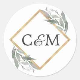 ボエレガントタニカルリーフセージ緑の金ゴールド結婚ズ ラウンドシール