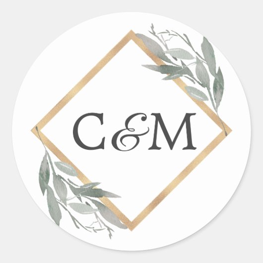 ボエレガントタニカルリーフセージ緑の金ゴールド結婚ズ ラウンドシール (正面)