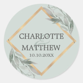 ボエレガントタニカルリーフセージ緑の金ゴールド結婚ズ ラウンドシール
