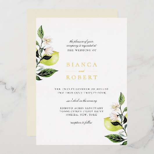 ボエレガントタニカルレ結婚モンス 箔招待状 (正面/裏面)