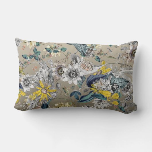 ボエレガントタニカルヴィンテージイエローグレーフローラ ランバークッション (裏面)